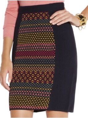 M by Missoni Navy Stretchy Pencil Skirt with Multicolor Center Panel